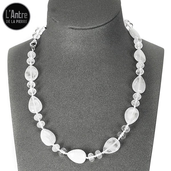 Collier en Cristal de Roche ou Quartz Blanc Boules de 8 mm et Larmes