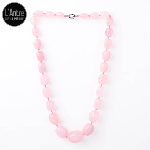 Collier Pierres en Quartz Rose Cubique d'Afrique du Sud avec des Tailles Dégradées