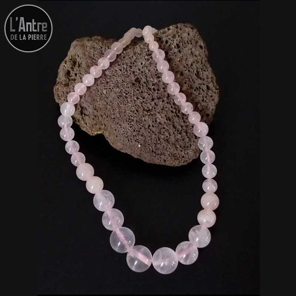 Collier en Quartz Rose du Brésil Boules Dégradées de 6 à 14 mm de 48 cm de Long