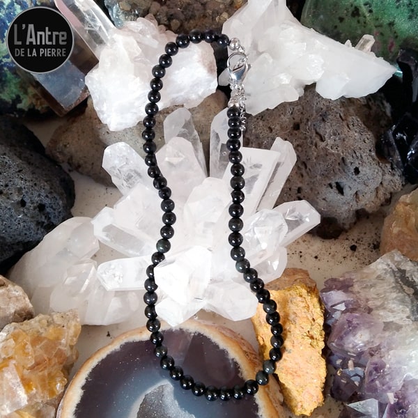 Collier Ras De Cou En Obsidienne Noire Et œil Céleste - Bijou Bohème Pierres Naturelles - Neuf Sans Emballage