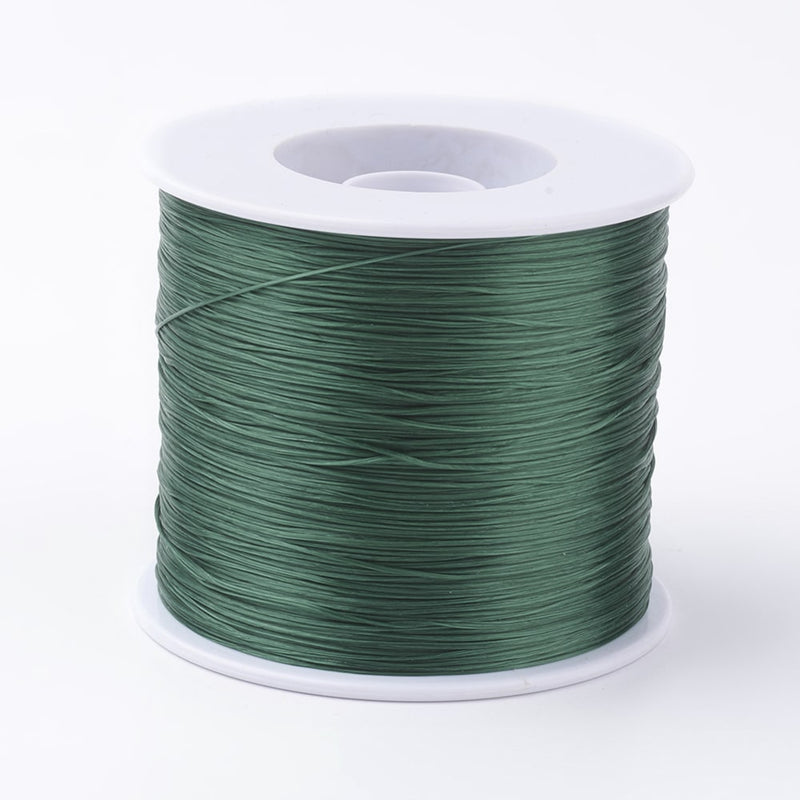 Bobine de Fil Élastique Tissu Vert Foncé de 0,5 mm pour la Fabrication de Bracelets et Colliers de 10 m