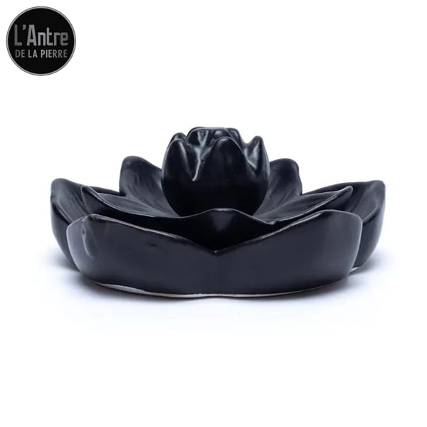 Encensoir Fleur de Lotus en Faïence Noire, Cascade de Fumée à Reflux pour Purifier ses Pierres par la Fumée