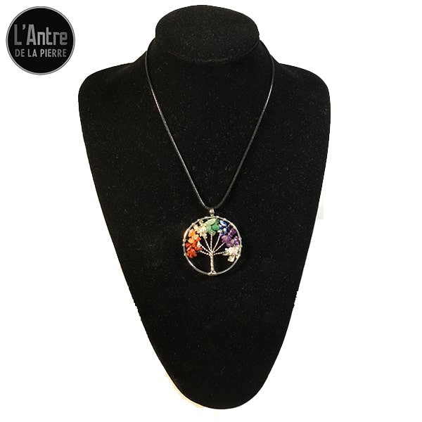 Pendentif Circulaire Arbre de Vie et 7 Chakras