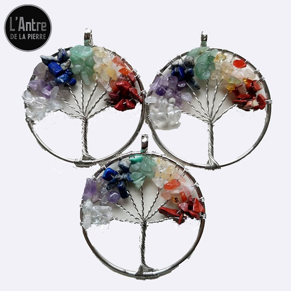 Pendentif Circulaire Arbre de Vie et 7 Chakras