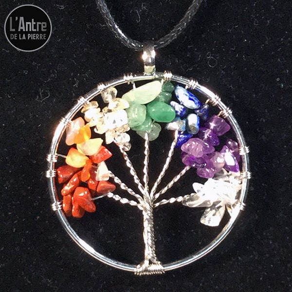 Pendentif Circulaire Arbre de Vie et 7 Chakras