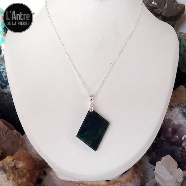 Pendentif en Azurite Malachite de Bolivie Grade 5A avec une Chaîne en Argent Sterling 925 de 45 cm ou +