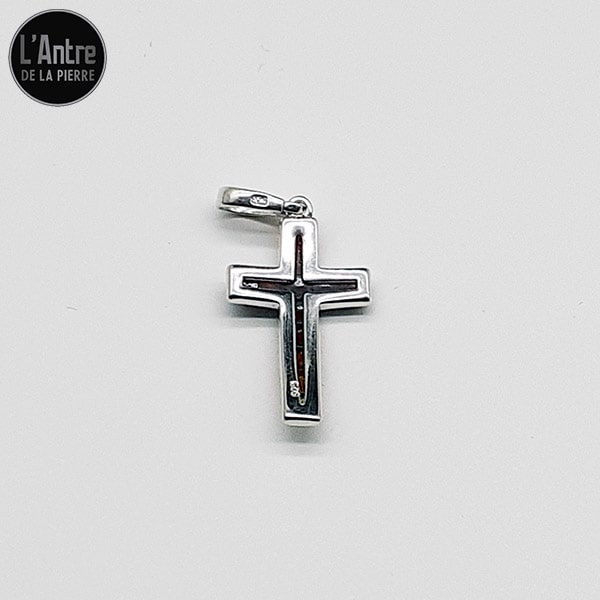 Pendentif Croix en Ambre Dégradé de la Baltique sur Argent 925 et Chaîne Argent 925