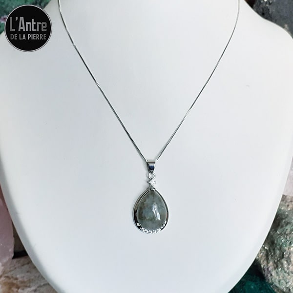 Pendentif Labradorite et Argent Sterling 925 avec Une Chaîne en Argent