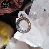 Pendentif Pierre de Lune Arc en Ciel Ovale Sertie en Argent 925 Style Antique
