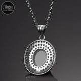 Pendentif Pierre de Lune Arc en Ciel Ovale Sertie en Argent 925 Style Antique