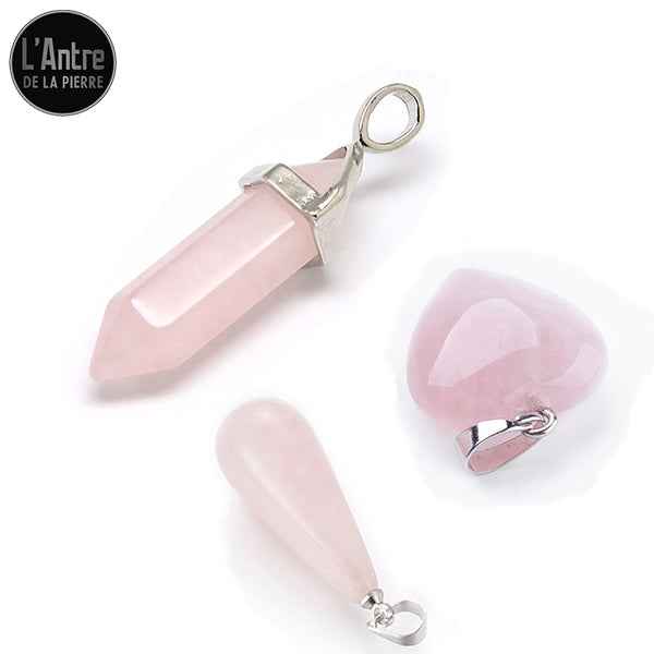 Pendentifs Quartz Rose d'Afrique du Sud avec un Cordon Simili-Cuir Offert
