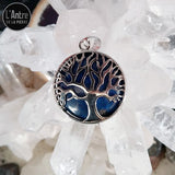 Pendentif Arbre de Vie Rond lapis lazuli en Acier Argenté et Chaîne Acier Inox de 50 cm