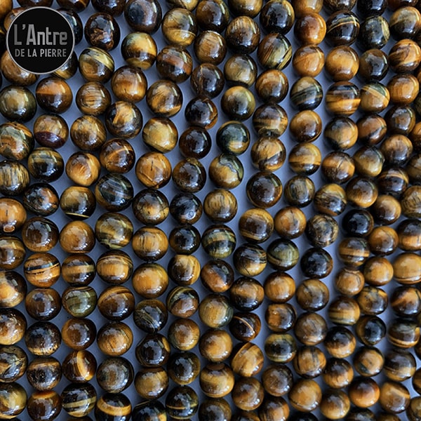 Perles de Pierres Œil de Tigre de 8 mm en Qualité A et Originaire des Sols d'Afrique du Sud