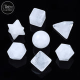 Les "7 Solides de Platon" en Cristal de Roche d’Uruguay de 1 cm sur 1 cm