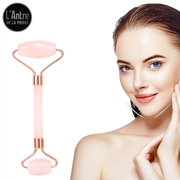 Rouleau de Massage (Roller Masseur) en Quartz Rose du Brésil