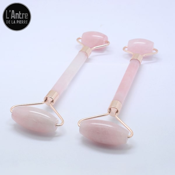 Rouleau de Massage (Roller Masseur) en Quartz Rose d'Afrique du Sud