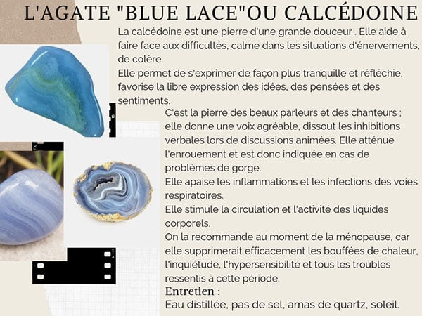 Vertus et propriétés de l'agate dentelle ou blue lace