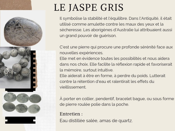 Mon Bracelet "Nouveau Départ" avec du Jaspe Gris, de l'Hématite et de la Pierre de Lave de 8 mm