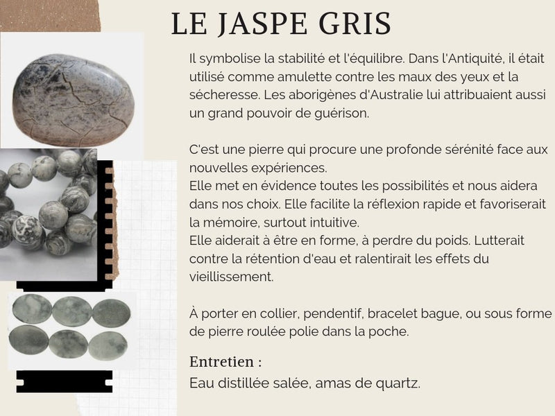 Bracelet en Jaspe Gris de Grade A Boules de 8 mm