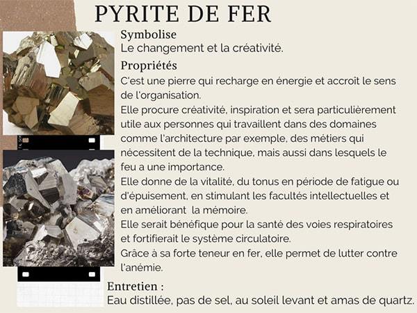 Vertus et propriétés de la pyrite de fer