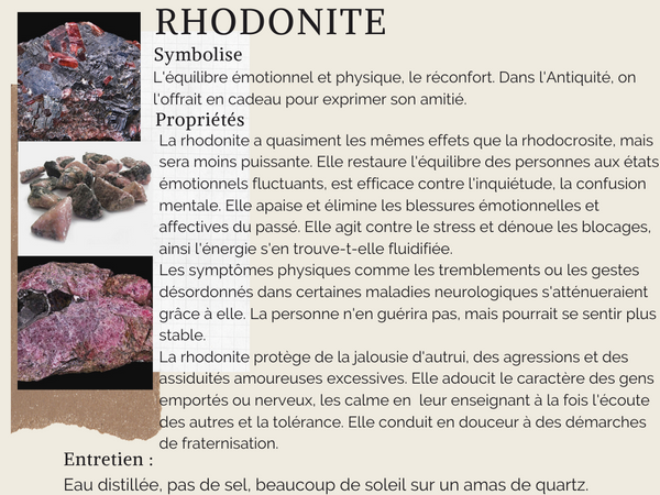 Vertus et propriétés de la rhodonite